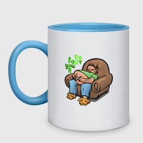 Кружка двухцветная Слишком быстрый для тебя: в Ухте, керамика | объем — 330 мл, диаметр — 80 мм. Цветная ручка и кайма сверху, в некоторых цветах — вся внутренняя часть |