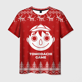 Мужская футболка 3D с принтом Новогодний Tomodachi Game с оленями в городе Новоалтайск, 100% полиэфир | прямой крой, круглый вырез горловины, длина до линии бедер | 