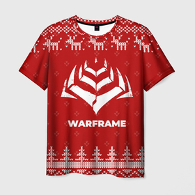 Мужская футболка 3D с принтом Новогодний Warframe с оленями в городе Новоалтайск, 100% полиэфир | прямой крой, круглый вырез горловины, длина до линии бедер | 