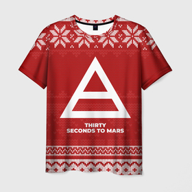 Мужская футболка 3D с принтом Новогодний Thirty Seconds to Mars в городе Новоалтайск, 100% полиэфир | прямой крой, круглый вырез горловины, длина до линии бедер | 
