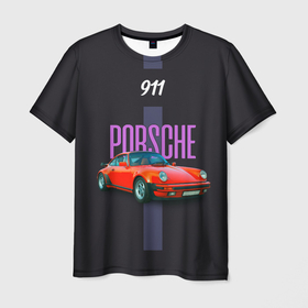 Мужская футболка 3D с принтом Porsche 911 cпортивный немецкий автомобиль в городе Новоалтайск, 100% полиэфир | прямой крой, круглый вырез горловины, длина до линии бедер | 