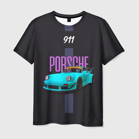 Мужская футболка 3D с принтом Немецкий автомобиль Porsche 911 в городе Новоалтайск, 100% полиэфир | прямой крой, круглый вырез горловины, длина до линии бедер | 