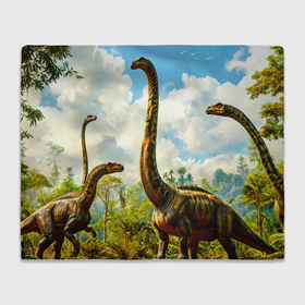 Плед 3D с принтом Брахиозавры в джунглях в городе Новоалтайск, 100% полиэстер | закругленные углы, все края обработаны. Ткань не мнется и не растягивается | 