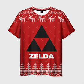 Мужская футболка 3D с принтом Новогодний Zelda с оленями в городе Новоалтайск, 100% полиэфир | прямой крой, круглый вырез горловины, длина до линии бедер | 