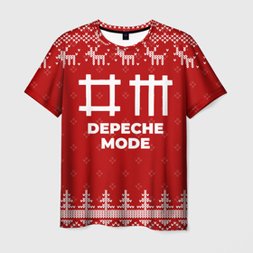 Мужская футболка 3D с принтом Новогодний Depeche Mode с оленями в городе Новоалтайск, 100% полиэфир | прямой крой, круглый вырез горловины, длина до линии бедер | 
