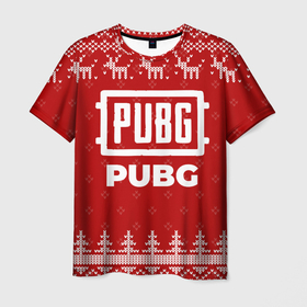 Мужская футболка 3D с принтом Новогодний PUBG с оленями в городе Новоалтайск, 100% полиэфир | прямой крой, круглый вырез горловины, длина до линии бедер | 