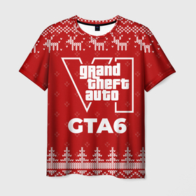 Мужская футболка 3D с принтом Новогодний GTA6 с оленями в городе Новоалтайск, 100% полиэфир | прямой крой, круглый вырез горловины, длина до линии бедер | 