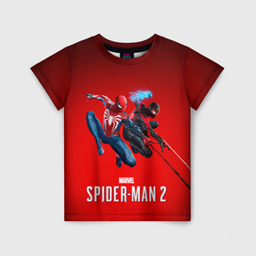 Детская футболка 3D с принтом Два паука Marvel spider man 2 в Курске, 100% гипоаллергенный полиэфир | прямой крой, круглый вырез горловины, длина до линии бедер, чуть спущенное плечо, ткань немного тянется | Тематика изображения на принте: 