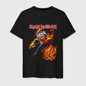 Мужская футболка хлопок с принтом Iron Maiden Eddie in Flames в Ухте, 100% хлопок | прямой крой, круглый вырез горловины, длина до линии бедер, слегка спущенное плечо. | 