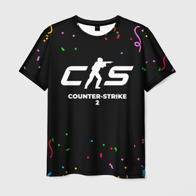 Мужская футболка 3D с принтом Counter Strike 2 конфети в городе Новоалтайск, 100% полиэфир | прямой крой, круглый вырез горловины, длина до линии бедер | Тематика изображения на принте: 