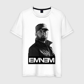 Мужская футболка хлопок с принтом Eminem in the cap в Архангельске, 100% хлопок | прямой крой, круглый вырез горловины, длина до линии бедер, слегка спущенное плечо. | Тематика изображения на принте: 