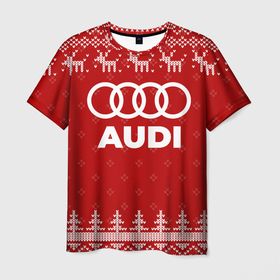 Мужская футболка 3D с принтом Новогодний Audi с оленями в городе Новоалтайск, 100% полиэфир | прямой крой, круглый вырез горловины, длина до линии бедер | 