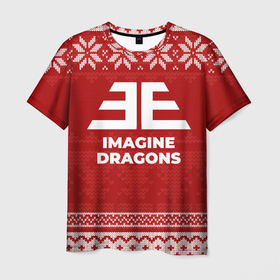 Мужская футболка 3D с принтом Новогодний Imagine Dragons в городе Новоалтайск, 100% полиэфир | прямой крой, круглый вырез горловины, длина до линии бедер | 