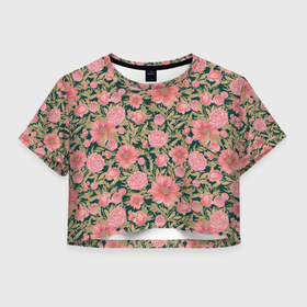 Женская футболка Crop-top 3D с принтом Винтажный пион в городе Новоалтайск, 100% полиэстер | круглая горловина, длина футболки до линии талии, рукава с отворотами | 
