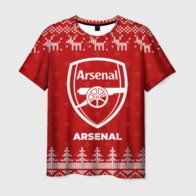 Мужская футболка 3D с принтом Новогодний Arsenal с оленями в городе Новоалтайск, 100% полиэфир | прямой крой, круглый вырез горловины, длина до линии бедер | 