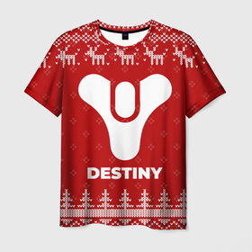 Мужская футболка 3D с принтом Новогодний Destiny с оленями в городе Новоалтайск, 100% полиэфир | прямой крой, круглый вырез горловины, длина до линии бедер | 