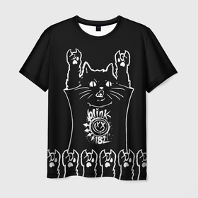 Мужская футболка 3D с принтом Blink 182: cat rock в Ухте, 100% полиэфир | прямой крой, круглый вырез горловины, длина до линии бедер | 
