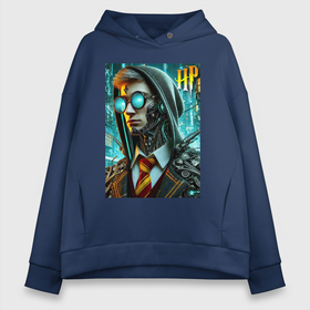 Женское худи Oversize хлопок с принтом Cyber Harry Potter   ai art fantasy в городе Новоалтайск, френч-терри — 70% хлопок, 30% полиэстер. Мягкий теплый начес внутри —100% хлопок | боковые карманы, эластичные манжеты и нижняя кромка, капюшон на магнитной кнопке | 