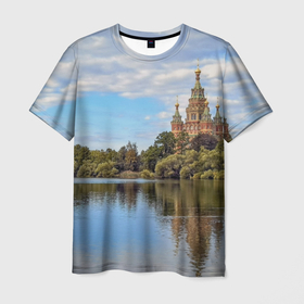 Мужская футболка 3D с принтом Собор святых апостолов Петра и Павла в Петергофе в городе Новоалтайск, 100% полиэфир | прямой крой, круглый вырез горловины, длина до линии бедер | 