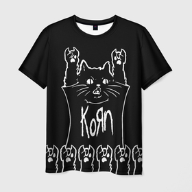 Мужская футболка 3D с принтом KoЯn: cat rock в Ухте, 100% полиэфир | прямой крой, круглый вырез горловины, длина до линии бедер | 