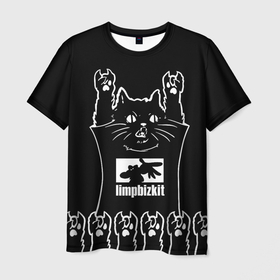 Мужская футболка 3D с принтом Limp Bizkit: cat rock в городе Новоалтайск, 100% полиэфир | прямой крой, круглый вырез горловины, длина до линии бедер | 