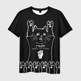 Мужская футболка 3D с принтом Rage Against the Machine: cat rock в городе Новоалтайск, 100% полиэфир | прямой крой, круглый вырез горловины, длина до линии бедер | 