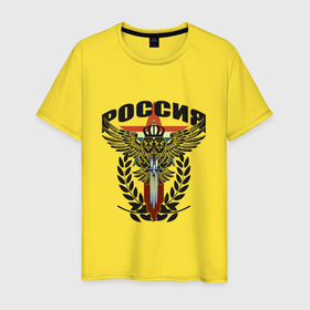 Мужская футболка хлопок с принтом Двуглавый орёл России в Ухте, 100% хлопок | прямой крой, круглый вырез горловины, длина до линии бедер, слегка спущенное плечо. | 