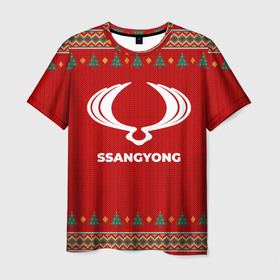 Мужская футболка 3D с принтом SsangYong new year в Ханты-Майнсийске, 100% полиэфир | прямой крой, круглый вырез горловины, длина до линии бедер | 