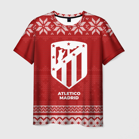 Мужская футболка 3D с принтом Новогодний Atletico Madrid в городе Новоалтайск, 100% полиэфир | прямой крой, круглый вырез горловины, длина до линии бедер | 