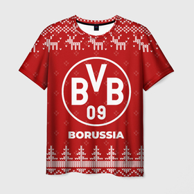 Мужская футболка 3D с принтом Новогодний Borussia с оленями в городе Новоалтайск, 100% полиэфир | прямой крой, круглый вырез горловины, длина до линии бедер | 