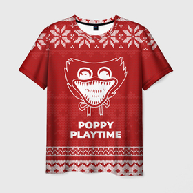 Мужская футболка 3D с принтом Новогодний Poppy Playtime в городе Новоалтайск, 100% полиэфир | прямой крой, круглый вырез горловины, длина до линии бедер | 