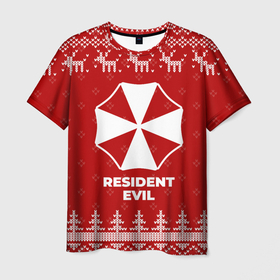 Мужская футболка 3D с принтом Новогодний Resident Evil с оленями в городе Новоалтайск, 100% полиэфир | прямой крой, круглый вырез горловины, длина до линии бедер | 