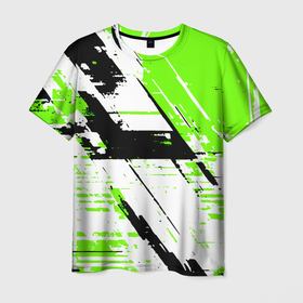 Мужская футболка 3D с принтом Diagonal black and green stripes on a white background в городе Новоалтайск, 100% полиэфир | прямой крой, круглый вырез горловины, длина до линии бедер | Тематика изображения на принте: 