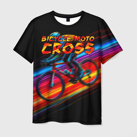 Мужская футболка 3D с принтом Bicycle moto cross в городе Новоалтайск, 100% полиэфир | прямой крой, круглый вырез горловины, длина до линии бедер | Тематика изображения на принте: 