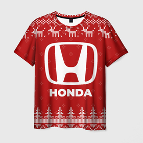Мужская футболка 3D с принтом Новогодний Honda с оленями в городе Новоалтайск, 100% полиэфир | прямой крой, круглый вырез горловины, длина до линии бедер | 