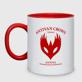 Кружка двухцветная с принтом Dragon Age   Antivan Crows в городе Новоалтайск, керамика | объем — 330 мл, диаметр — 80 мм. Цветная ручка и кайма сверху, в некоторых цветах — вся внутренняя часть | Тематика изображения на принте: 
