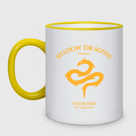 Кружка двухцветная с принтом Dragon Age   Shadow Dragons в городе Новоалтайск, керамика | объем — 330 мл, диаметр — 80 мм. Цветная ручка и кайма сверху, в некоторых цветах — вся внутренняя часть | Тематика изображения на принте: 