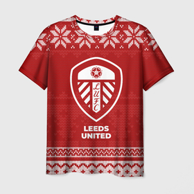 Мужская футболка 3D с принтом Новогодний Leeds United в городе Новоалтайск, 100% полиэфир | прямой крой, круглый вырез горловины, длина до линии бедер | 