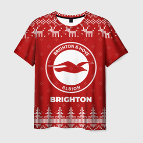 Мужская футболка 3D с принтом Новогодний Brighton с оленями в городе Новоалтайск, 100% полиэфир | прямой крой, круглый вырез горловины, длина до линии бедер | 