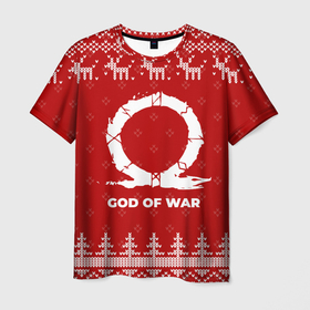Мужская футболка 3D с принтом Новогодний God of War с оленями в городе Новоалтайск, 100% полиэфир | прямой крой, круглый вырез горловины, длина до линии бедер | 