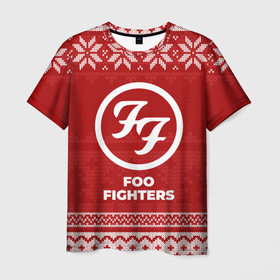 Мужская футболка 3D с принтом Новогодний Foo Fighters в городе Новоалтайск, 100% полиэфир | прямой крой, круглый вырез горловины, длина до линии бедер | 
