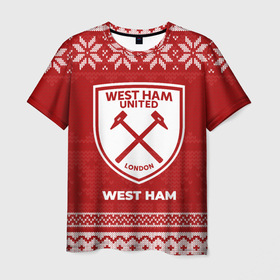 Мужская футболка 3D с принтом Новогодний West Ham в городе Новоалтайск, 100% полиэфир | прямой крой, круглый вырез горловины, длина до линии бедер | 