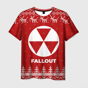 Мужская футболка 3D с принтом Новогодний Fallout с оленями в городе Новоалтайск, 100% полиэфир | прямой крой, круглый вырез горловины, длина до линии бедер | 
