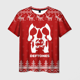 Мужская футболка 3D с принтом Новогодний Deftones с оленями в городе Новоалтайск, 100% полиэфир | прямой крой, круглый вырез горловины, длина до линии бедер | 