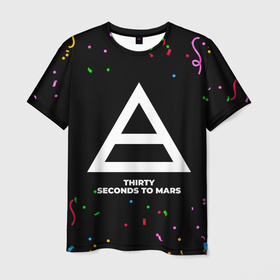 Мужская футболка 3D с принтом Thirty Seconds to Mars конфети в городе Новоалтайск, 100% полиэфир | прямой крой, круглый вырез горловины, длина до линии бедер | Тематика изображения на принте: 