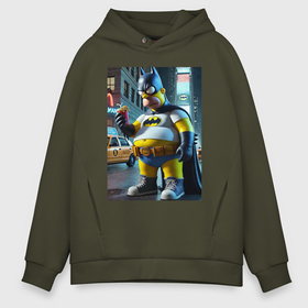 Мужское худи Oversize хлопок с принтом Бэтсимпсон купил в фастфуде картофель фри в городе Новоалтайск, френч-терри — 70% хлопок, 30% полиэстер. Мягкий теплый начес внутри —100% хлопок | боковые карманы, эластичные манжеты и нижняя кромка, капюшон на магнитной кнопке | 