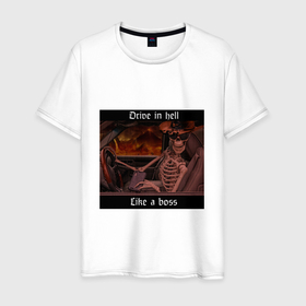 Мужская футболка хлопок с принтом Drive in hell like a boss в городе Новоалтайск, 100% хлопок | прямой крой, круглый вырез горловины, длина до линии бедер, слегка спущенное плечо. | Тематика изображения на принте: 