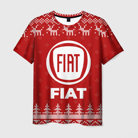 Мужская футболка 3D с принтом Новогодний Fiat с оленями в городе Новоалтайск, 100% полиэфир | прямой крой, круглый вырез горловины, длина до линии бедер | 
