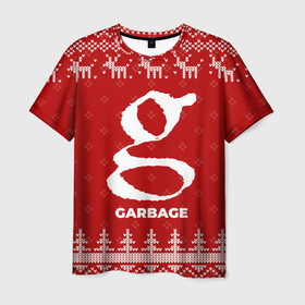 Мужская футболка 3D с принтом Новогодний Garbage с оленями в городе Новоалтайск, 100% полиэфир | прямой крой, круглый вырез горловины, длина до линии бедер | 