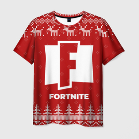 Мужская футболка 3D с принтом Новогодний Fortnite с оленями в городе Новоалтайск, 100% полиэфир | прямой крой, круглый вырез горловины, длина до линии бедер | 